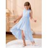 imageGORLYA Girls Sleeveless Ruffle Neck HiLo Hem Overlay Formal Occasin Chiffon Long Party Dress 414TLight Blue