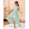 imageGORLYA Girls Sleeveless Ruffle Neck HiLo Hem Overlay Formal Occasin Chiffon Long Party Dress 414TLight Green