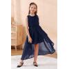 imageGORLYA Girls Sleeveless Ruffle Neck HiLo Hem Overlay Formal Occasin Chiffon Long Party Dress 414TNavy