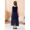 imageGORLYA Girls Sleeveless Ruffle Neck HiLo Hem Overlay Formal Occasin Chiffon Long Party Dress 414TNavy