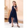 imageGORLYA Girls Sleeveless Ruffle Neck HiLo Hem Overlay Formal Occasin Chiffon Long Party Dress 414TNavy