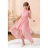 imageGORLYA Girls Sleeveless Ruffle Neck HiLo Hem Overlay Formal Occasin Chiffon Long Party Dress 414TPink