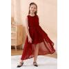 imageGORLYA Girls Sleeveless Ruffle Neck HiLo Hem Overlay Formal Occasin Chiffon Long Party Dress 414TWine Red