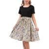 imageGORLYA Girls Casual Vintage Contrast Patchwork Floral Print ALine Midi Shirt Dress with Belt 414YPink Print