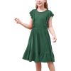 imageGORLYA Girls Flounce Trim Flutter Sleeve ALine Ruffle Hem Casual Party Midi Dress with Pockets 414YGreen