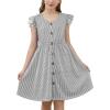 imageGORLYA Girls Flutter Sleeve ALine Button Down Summer Striped Casual Midi Dress for 614Y KidsBlack Stripe