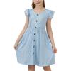 imageGORLYA Girls Flutter Sleeve ALine Button Down Summer Striped Casual Midi Dress for 614Y KidsBlue Stripe