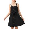 imageGORLYA Girls Front Button Down Summer Sundress Casual ALine Spaghetti Strap Belted Midi Dress 614YBlack