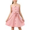 imageGORLYA Girls Front Button Down Summer Sundress Casual ALine Spaghetti Strap Belted Midi Dress 614YPink