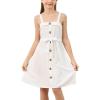 imageGORLYA Girls Front Button Down Summer Sundress Casual ALine Spaghetti Strap Belted Midi Dress 614YWhite