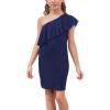 imageGORLYA Girls One Shoulder Ruffle Trim Overlay Flounce Sleeve Slim Fitting Pencil Cocktail Party Dress 816YNavy