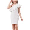 imageGORLYA Girls One Shoulder Ruffle Trim Overlay Flounce Sleeve Slim Fitting Pencil Cocktail Party Dress 816YWhite