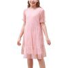 imageGORLYA Girls Sheer Mesh Puff Sleeve Empire Waist Vintage Tiered Sequined Tulle Babydoll Dress 414YPink