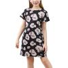 imageGORLYA Girls Short Sleeve ALine Loose Casual Shift Swing Summer TShirt Dress with Pockets 616YBlack Leopard