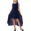 imageGORLYA Girls Sleeveless Ruffle Neck HiLo Hem Overlay Formal Occasin Chiffon Long Party Dress 414TNavy