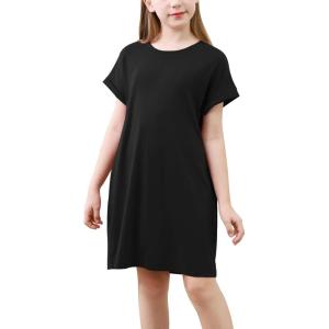 imageGORLYA Girls Short Sleeve ALine Loose Casual Shift Swing Summer TShirt Dress with Pockets 616YBlack