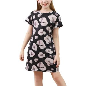 imageGORLYA Girls Short Sleeve ALine Loose Casual Shift Swing Summer TShirt Dress with Pockets 616YBlack Leopard
