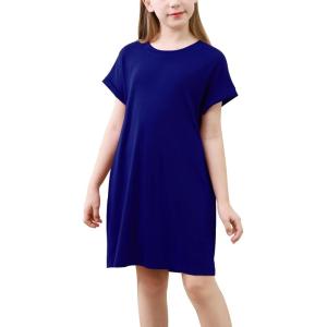 imageGORLYA Girls Short Sleeve ALine Loose Casual Shift Swing Summer TShirt Dress with Pockets 616YBlue