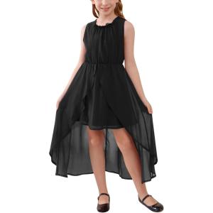 imageGORLYA Girls Sleeveless Ruffle Neck HiLo Hem Overlay Formal Occasin Chiffon Long Party Dress 414TBlack
