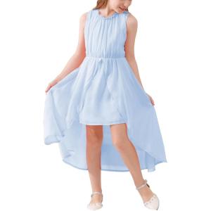 imageGORLYA Girls Sleeveless Ruffle Neck HiLo Hem Overlay Formal Occasin Chiffon Long Party Dress 414TLight Blue