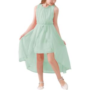 imageGORLYA Girls Sleeveless Ruffle Neck HiLo Hem Overlay Formal Occasin Chiffon Long Party Dress 414TLight Green