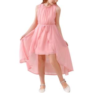 imageGORLYA Girls Sleeveless Ruffle Neck HiLo Hem Overlay Formal Occasin Chiffon Long Party Dress 414TPink