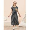 imageGORLYA Girls Contrast Striped Loose Casual Long Shift Swing Patch Pocket TShirt Maxi Dress 614YBlack Stripe