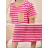 imageGORLYA Girls Contrast Striped Loose Casual Long Shift Swing Patch Pocket TShirt Maxi Dress 614YFuchsia Stripe