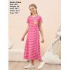 imageGORLYA Girls Contrast Striped Loose Casual Long Shift Swing Patch Pocket TShirt Maxi Dress 614YFuchsia Stripe