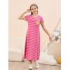 imageGORLYA Girls Contrast Striped Loose Casual Long Shift Swing Patch Pocket TShirt Maxi Dress 614YFuchsia Stripe