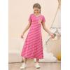 imageGORLYA Girls Contrast Striped Loose Casual Long Shift Swing Patch Pocket TShirt Maxi Dress 614YFuchsia Stripe