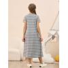 imageGORLYA Girls Contrast Striped Loose Casual Long Shift Swing Patch Pocket TShirt Maxi Dress 614YGray Stripe