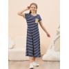 imageGORLYA Girls Contrast Striped Loose Casual Long Shift Swing Patch Pocket TShirt Maxi Dress 614YNavy Stripe