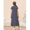 imageGORLYA Girls Contrast Striped Loose Casual Long Shift Swing Patch Pocket TShirt Maxi Dress 614YNavy Stripe