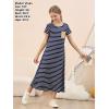 imageGORLYA Girls Contrast Striped Loose Casual Long Shift Swing Patch Pocket TShirt Maxi Dress 614YNavy Stripe