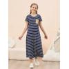 imageGORLYA Girls Contrast Striped Loose Casual Long Shift Swing Patch Pocket TShirt Maxi Dress 614YNavy Stripe