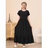 imageGORLYA Girls Flowy Short Sleeve Holiday Casual Loose Ruffle Hem Modest Long Maxi Dress for 614Y KidsBlack