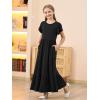 imageGORLYA Girls Flowy Short Sleeve Holiday Casual Loose Ruffle Hem Modest Long Maxi Dress for 614Y KidsBlack