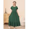 imageGORLYA Girls Flowy Short Sleeve Holiday Casual Loose Ruffle Hem Modest Long Maxi Dress for 614Y KidsGreen