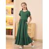 imageGORLYA Girls Flowy Short Sleeve Holiday Casual Loose Ruffle Hem Modest Long Maxi Dress for 614Y KidsGreen