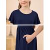 imageGORLYA Girls Flowy Short Sleeve Holiday Casual Loose Ruffle Hem Modest Long Maxi Dress for 614Y KidsNavy
