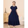 imageGORLYA Girls Flowy Short Sleeve Holiday Casual Loose Ruffle Hem Modest Long Maxi Dress for 614Y KidsNavy