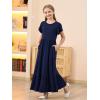 imageGORLYA Girls Flowy Short Sleeve Holiday Casual Loose Ruffle Hem Modest Long Maxi Dress for 614Y KidsNavy