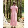 imageGORLYA Girls Flowy Short Sleeve Holiday Casual Loose Ruffle Hem Modest Long Maxi Dress for 614Y KidsPink