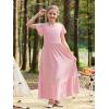 imageGORLYA Girls Flowy Short Sleeve Holiday Casual Loose Ruffle Hem Modest Long Maxi Dress for 614Y KidsPink