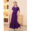 imageGORLYA Girls Flowy Short Sleeve Holiday Casual Loose Ruffle Hem Modest Long Maxi Dress for 614Y KidsPurple