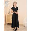 imageGORLYA Girls Flutter Sleeve V Neck Modest Casual Holiday Ruffle Tiered Hem Long Maxi Dress 616YBlack