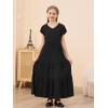 imageGORLYA Girls Flutter Sleeve V Neck Modest Casual Holiday Ruffle Tiered Hem Long Maxi Dress 616YBlack