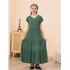 imageGORLYA Girls Flutter Sleeve V Neck Modest Casual Holiday Ruffle Tiered Hem Long Maxi Dress 616YGreen