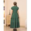imageGORLYA Girls Flutter Sleeve V Neck Modest Casual Holiday Ruffle Tiered Hem Long Maxi Dress 616YGreen